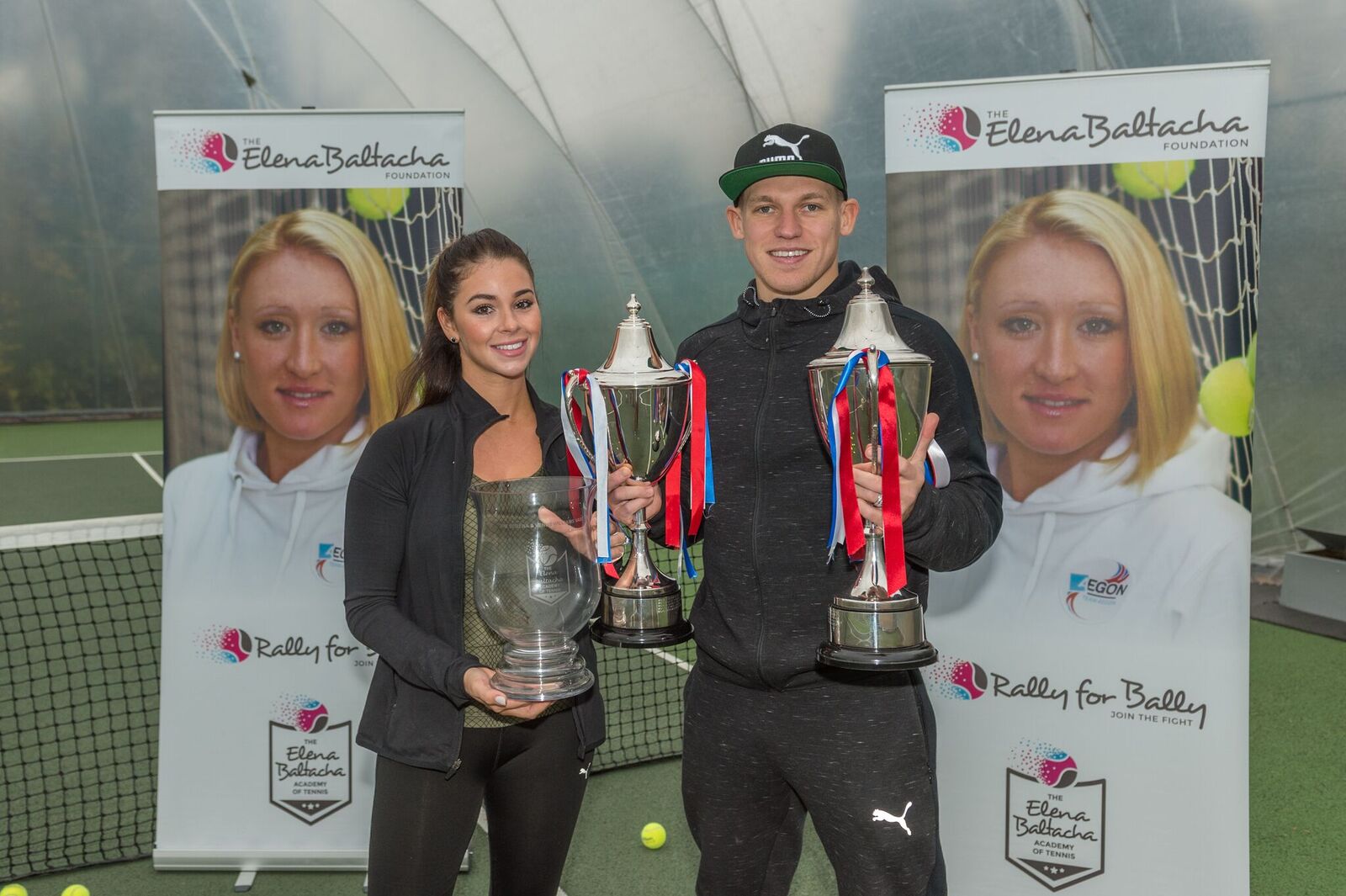 Martyn Waghorn and wife Leoni with the trophies they handed out to winners at the Elena Baltacha Foundation's 2017 annual awards ceremony.